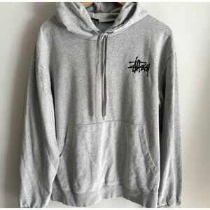 Stussy Hoodie Mens XL Gray Minimalist Embroidered Logo Sweatshirt Pullover